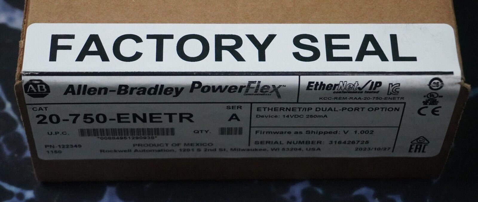 New Allen-Bradley 20-750-ENETR Series A PowerFlex 750 Dual-Port Ethernet V.1.002