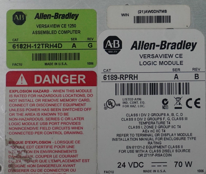 Parts Allen-Bradley VersaView CE 1250 Display Module 6189-RDT12C Ser.C Rev.B