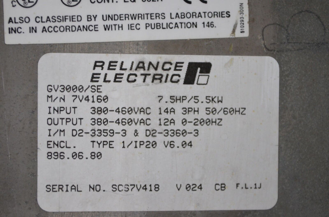 Reliance Electric GV3000/SE 7.5 HP 7V4160 Firmware 6.07 AC Drive - Low Hours