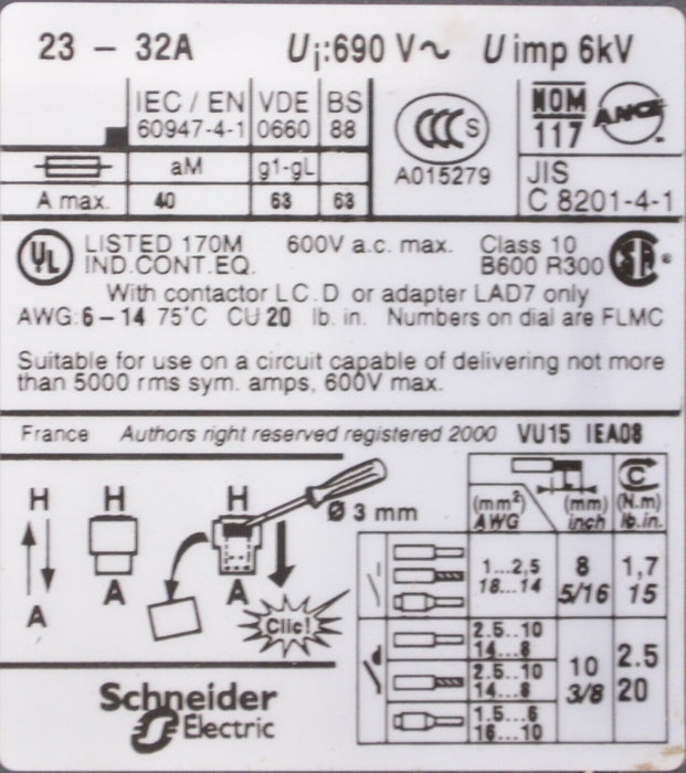 Schneider Electric LRD-32 Bimetallic Overload Relay 600V 32A