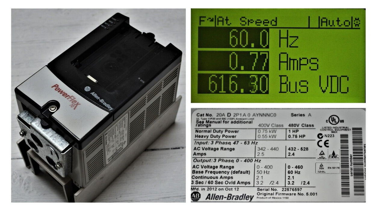 Allen-Bradley PowerFlex 70 1 HP 20AD2P1A0AYNNNC0  FRN 5.001 480V Tested Good