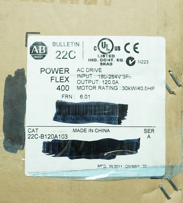 NEW Zero Hours Allen-Bradley PowerFlex 400 22C-B120A103 Series A 40HP FRN:6.01