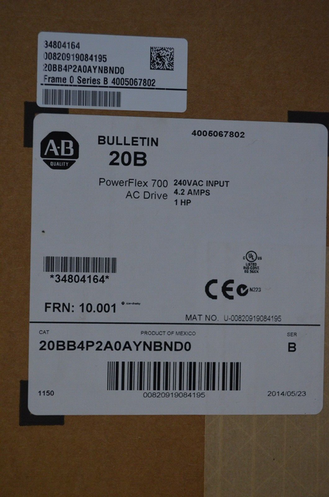 Allen-Bradley PowerFlex 700  1HP 20BB4P2A0AYNBND0 240 VAC Sealed New