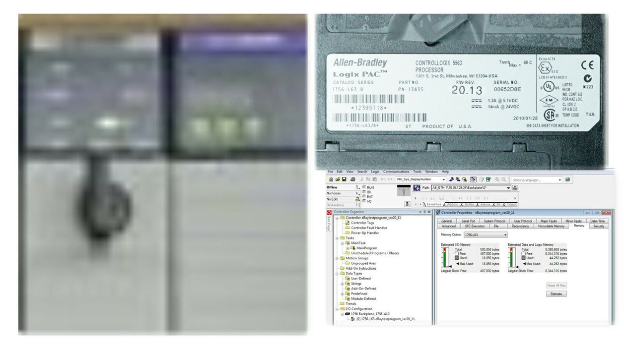 Allen Bradley 1756-L63/B ControlLogix Logix5563 8 MB Memory Tested Good Ser.2D8E