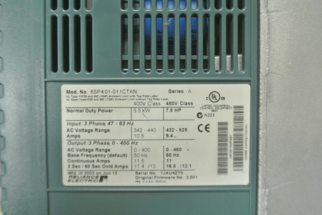 ABB Reliance Electric SP600 6SP401-011CTAN 7.5HP Ac Variable Frequency Drive