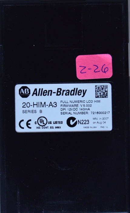 Allen-Bradley 20-HIM-A3 SERIES B Full Numeric HMI Keypad Firmware: 5.002  #2-26