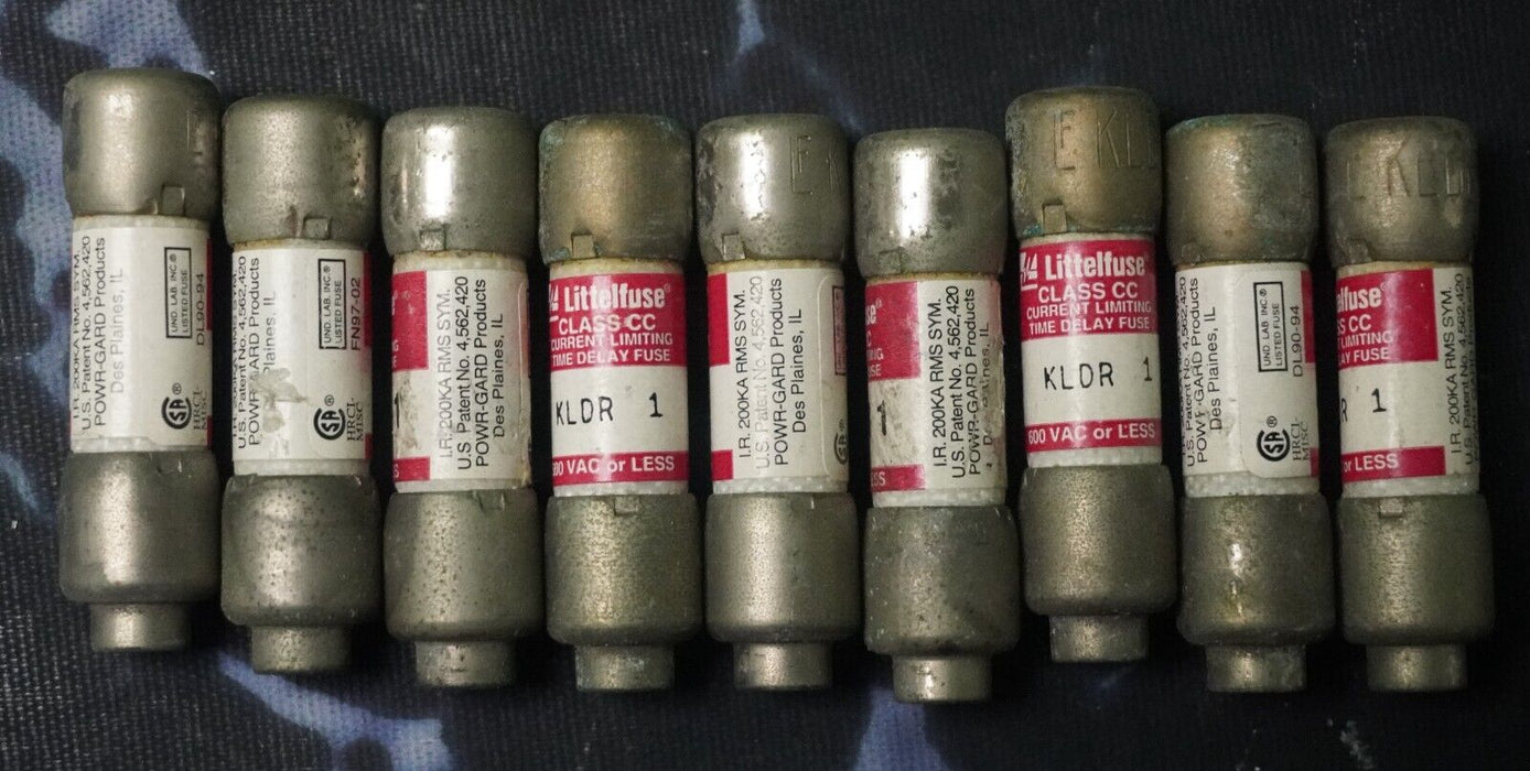 Set of (9)  LITTELFUSE KLDR1 (KLDR 1)  CLASS CC Delay FUSE