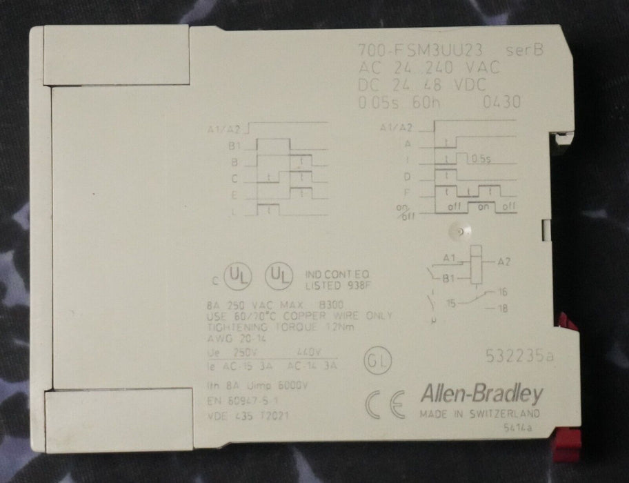 Parts Only Allen Bradley 700-FSM3UU23 Timer Ser.B