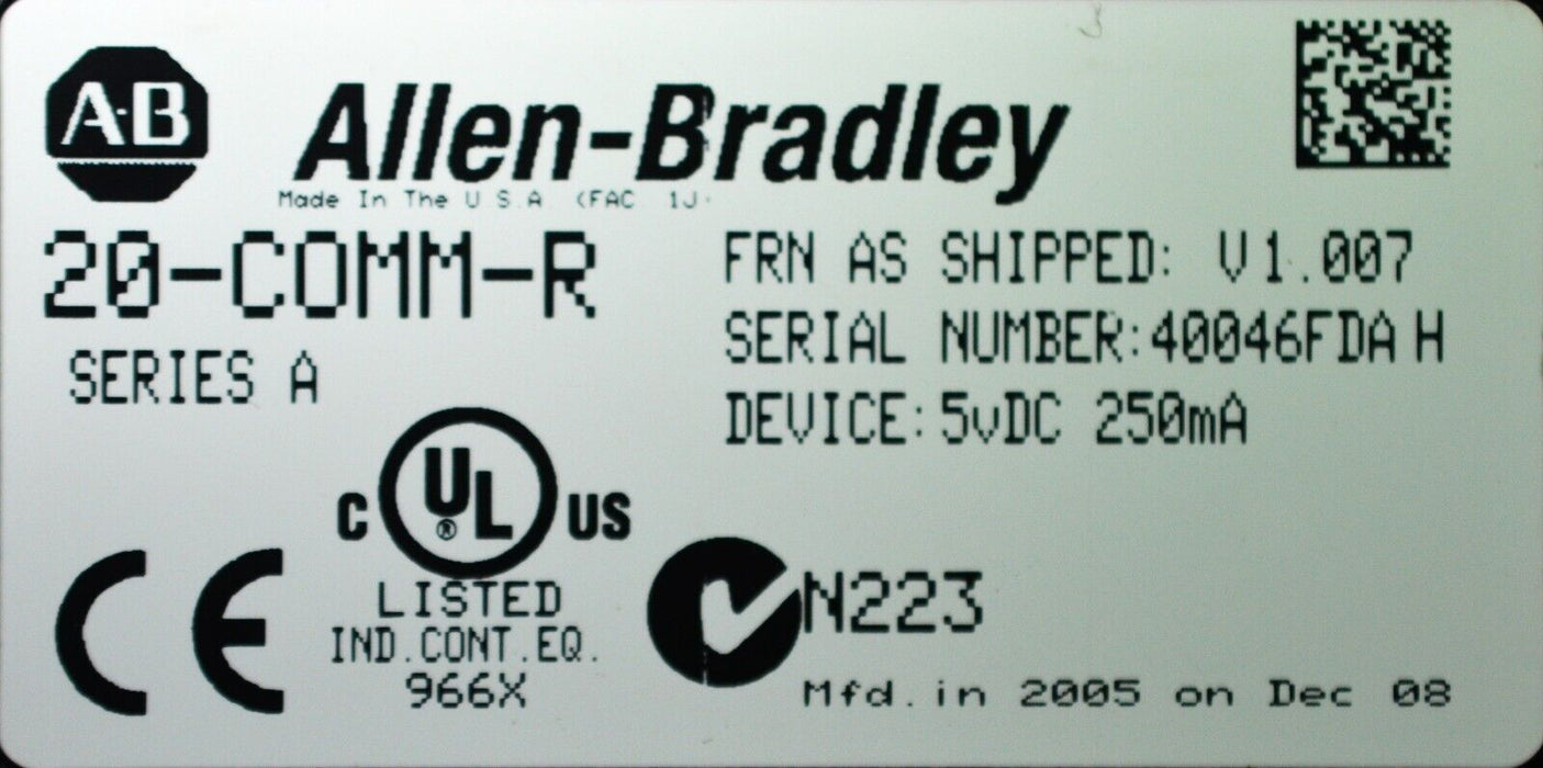 Allen-Bradley 20AD5P0A0AYNNRC0 PowerFlex 70 3HP  FRN:2.008 With 20-COMM-R Tested