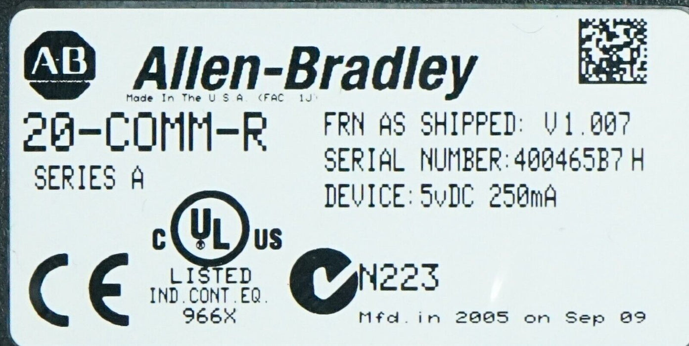 Allen Bradley 20-COMM-R Remote I/O Adapter Firmware 1.009 Tested Good