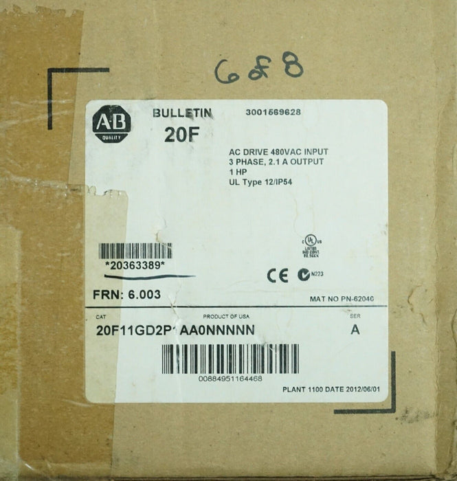 Allen-Bradley PowerFlex 753 20F11GD2P1AA0NNNNN 1HP 480 VAC FRN:14.005