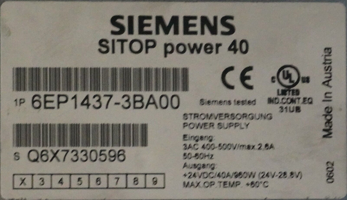 Used Siemens 6EP1437-3BA00 SITOP Power Supply