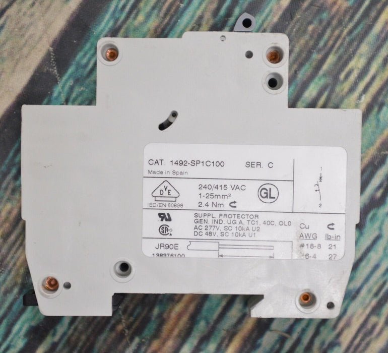 Allen-Bradley 1492-SP1C100 Supplementary Protector 1 Pole 10Amp Circuit Breaker