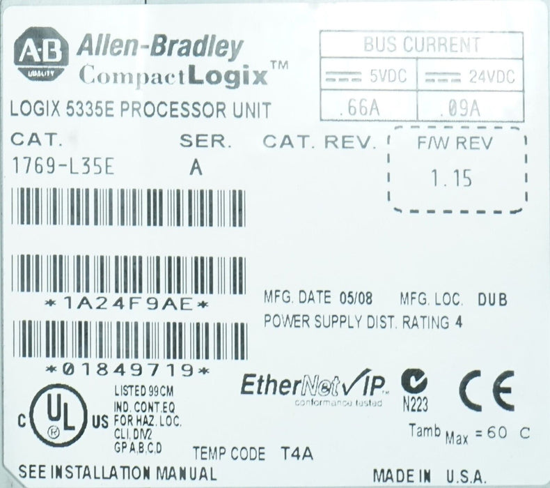 Allen-Bradley 1769-L35E Controller Tested Good FRN:1.15