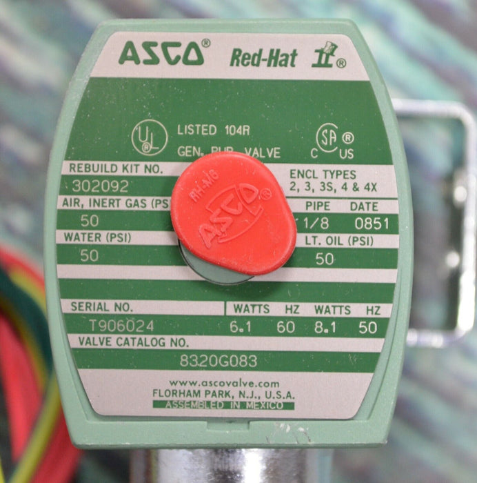 ASCO 8320G083 Red-Hat Solenoid Valve. 50PSI, 1/8" PIPE 6.1W 120/60 110/50