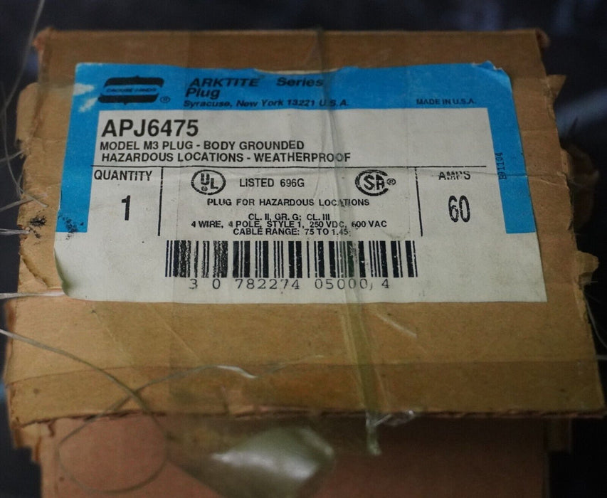 COOPER CROUSE HINDS 60 AMP 4W 4P PLUG APJ6475 NEW IN BOX