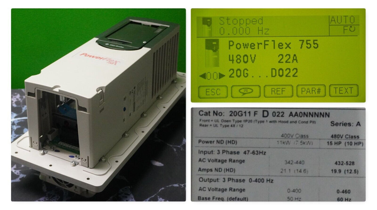 Low HR Allen-Bradley 20G11FD022AA0NNNNN PowerFlex 755 VFD 15HP SER A FRN:11.002