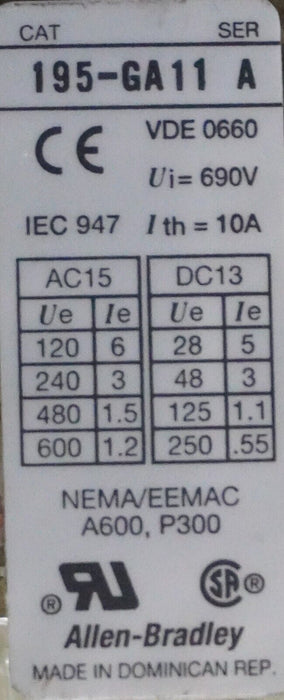 Allen Bradley 100-A60N*3 Ser C Contactor 60A 100-A60N3 195-GA11 Tested Good