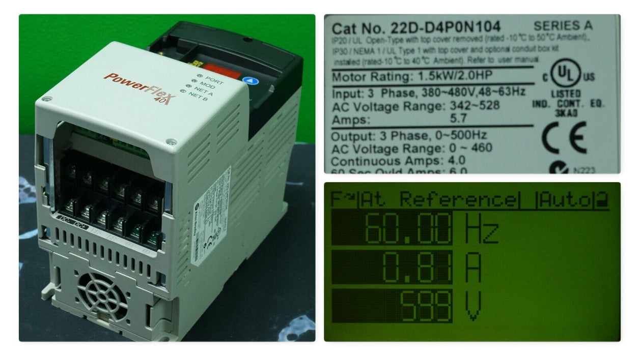 Allen-Bradley 22D-D4P0N104 Power Flex 40 Drive 2HP Ser. A FRN:2.01