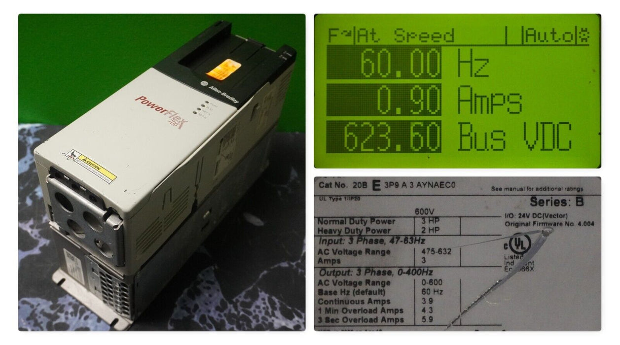 Allen-Bradley PowerFlex 700 3HP 20BE3P9A3AYNAEC0 600VAC FRN:4.004