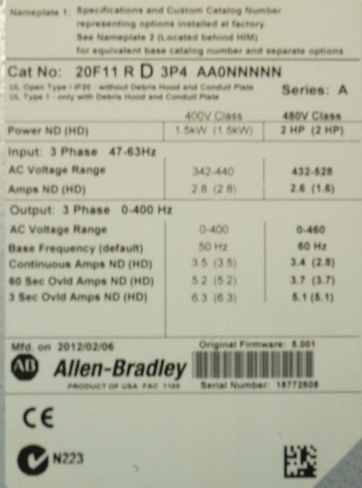 Allen Bradley 753 Series PN-123364 Main Power Board Tested Good