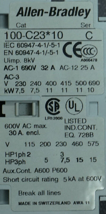 Allen-Bradley 100-C23*10 IEC Rated Safety Contactor