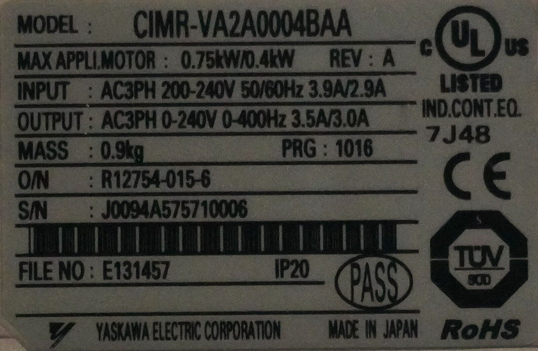 Yaskawa CIMR-VA2A0004BAA V1000 Variable Frequency Drive Tested Good FRN:1016