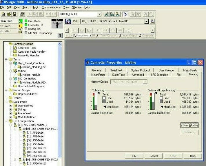 Allen Bradley 1756-L1/A ControlLogix 5550 Processor CPU PLC Tested Good