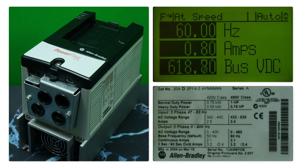 Allen Bradley PowerFlex 70 20AD2P1A0AYNNNNN 1HP 480VAC FRN:2.007