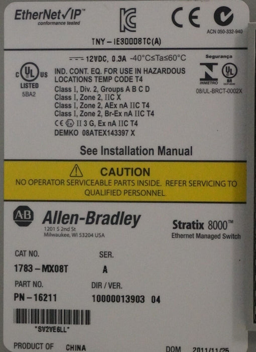 Parts Allen-Bradley 1783-MX08T Stratix 8000 EtherNet Managed Switch