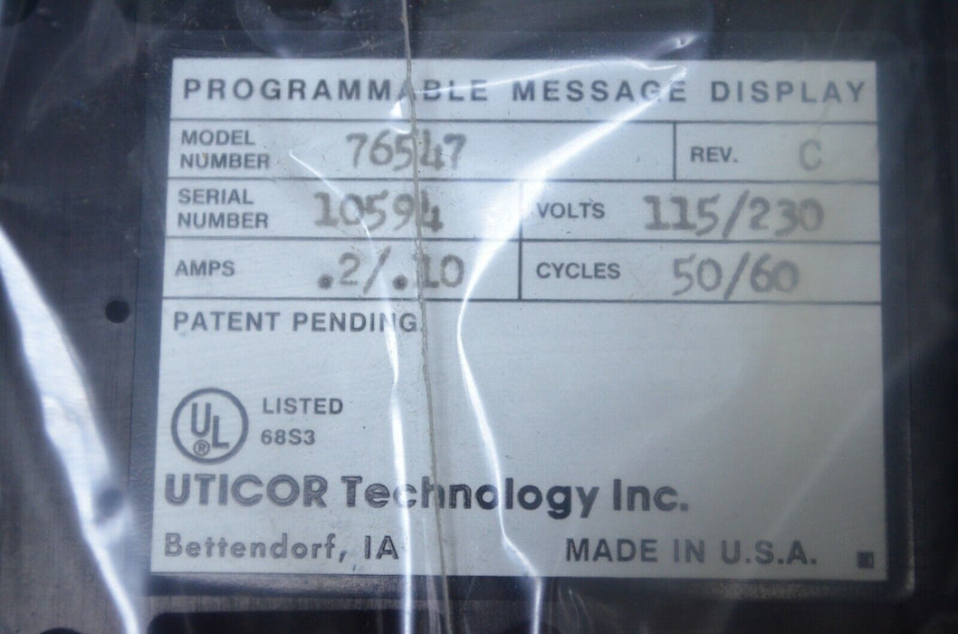 NEW UTICOR PMD 300S MODEL 76547 REV C PROGRAMMABLE MESSAGE DISPLAY