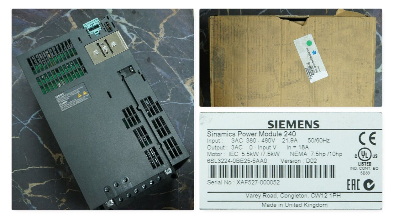 New Siemens 6SL3224-0BE25-5AA0 7.5HP Sinamics Power Module 240