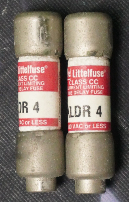 Set of (2) LITTELFUSE KLDR4 Fuse, 4AMP, 600 V AC, TIME-DELAY Class CC Fuse