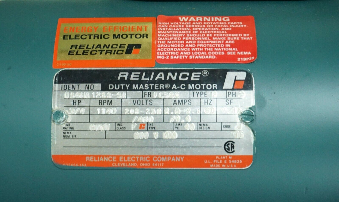 New Reliance Electric Motor FC56C Frame 3/4HP, 1140 RPM, 208-230 Volts P56H3128S