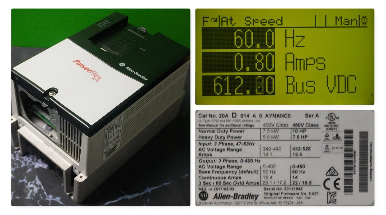 Allen-Bradley PowerFlex 70 20AD014A0AYNANC0 10HP FRN:5.001 Tested Good