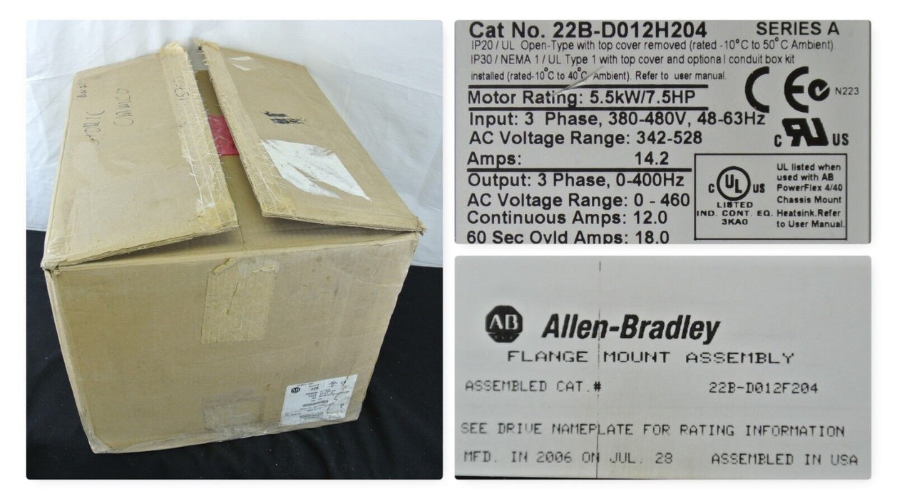 NEW Allen-Bradley 7.5 HP Powerflex 40 22B-D012H104 w/ Fange Mount Asembly Ser. A