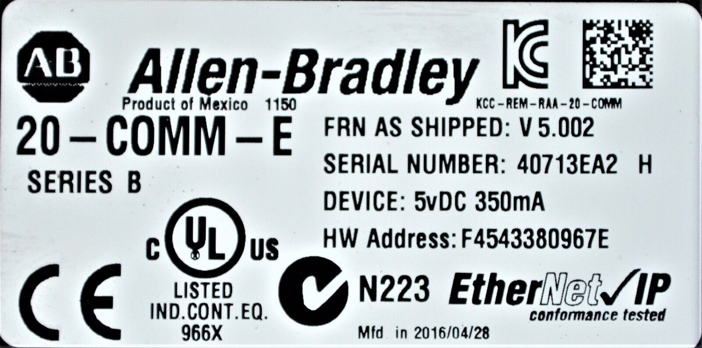 *Allen-Bradley 20-COMM-E Powerflex 700 Ethernet Adapter FRN: 5.002 Tested Good