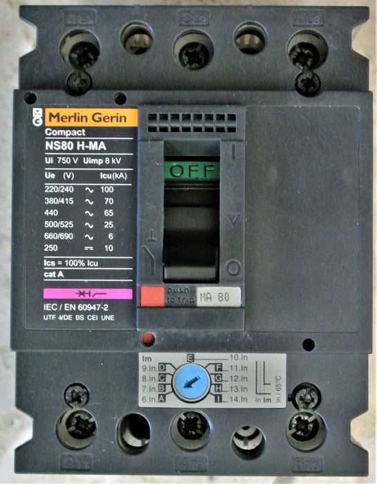 MERLIN GERIN NS80H-MA MOLDED CASE CIRCUIT BREAKER 80AMP, 3POLE, 750V, QUANTITY