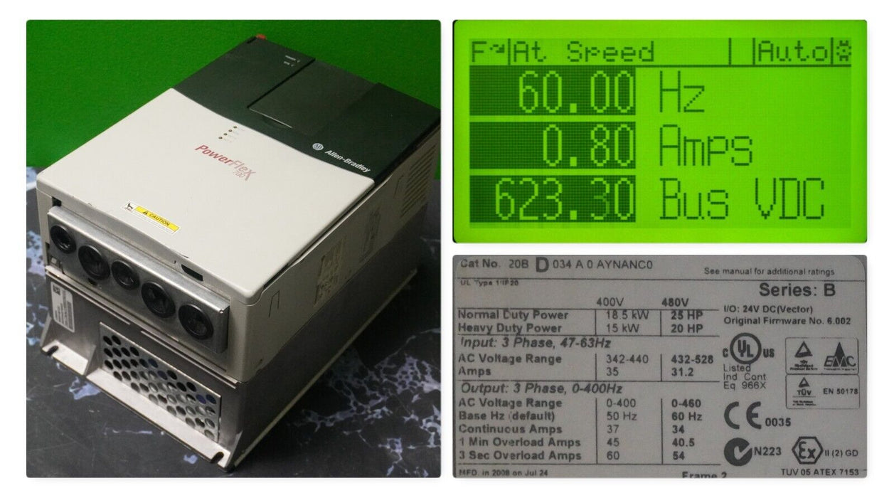 Low Hours Allen-Bradley 20BD034A0AYNANC0 25HP 480V Powerflex 700 FRN:6.002