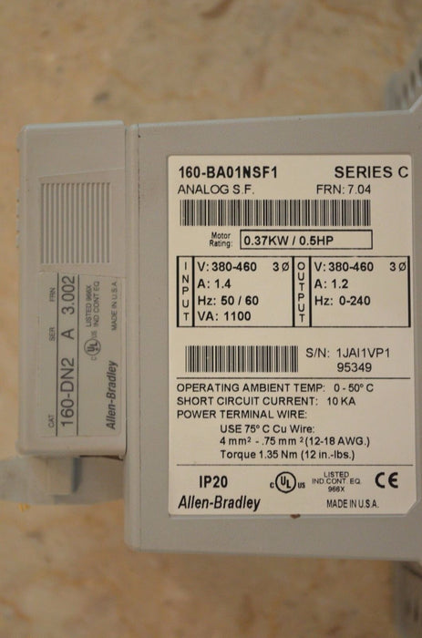 Allen Bradley 160-BA01NSF1 Variable Speed AC 0.5HP 480V With DeviceNet 160-DN2