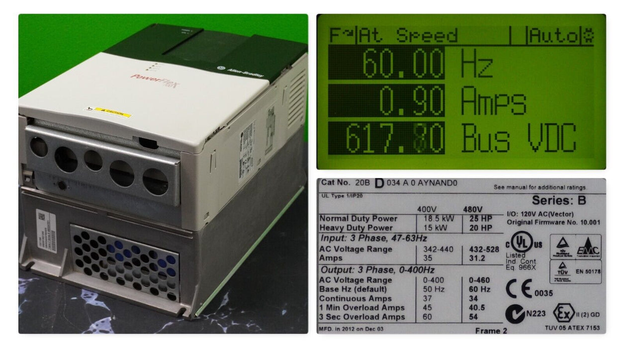 Allen-Bradley PowerFlex 700 25HP 20BD034A0AYNAND0 480VAC Tested Good  FRN:10.001