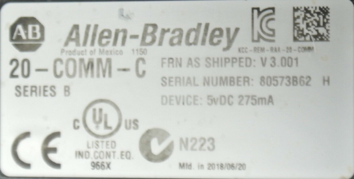 Allen Bradley 20-COMM-C Controlnet Adapter Series B Firmware V 3.001