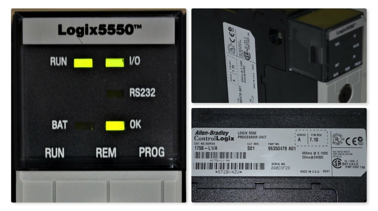 Allen Bradley 1756-L1/A ControlLogix 5550 Processor PLC Tested Good FRN. 7.10