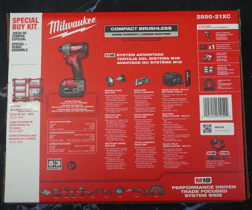 New Milwaukee 2850-21XC Cordless LITHIUM-ION 1/4" impact driver Kit with Bit Set