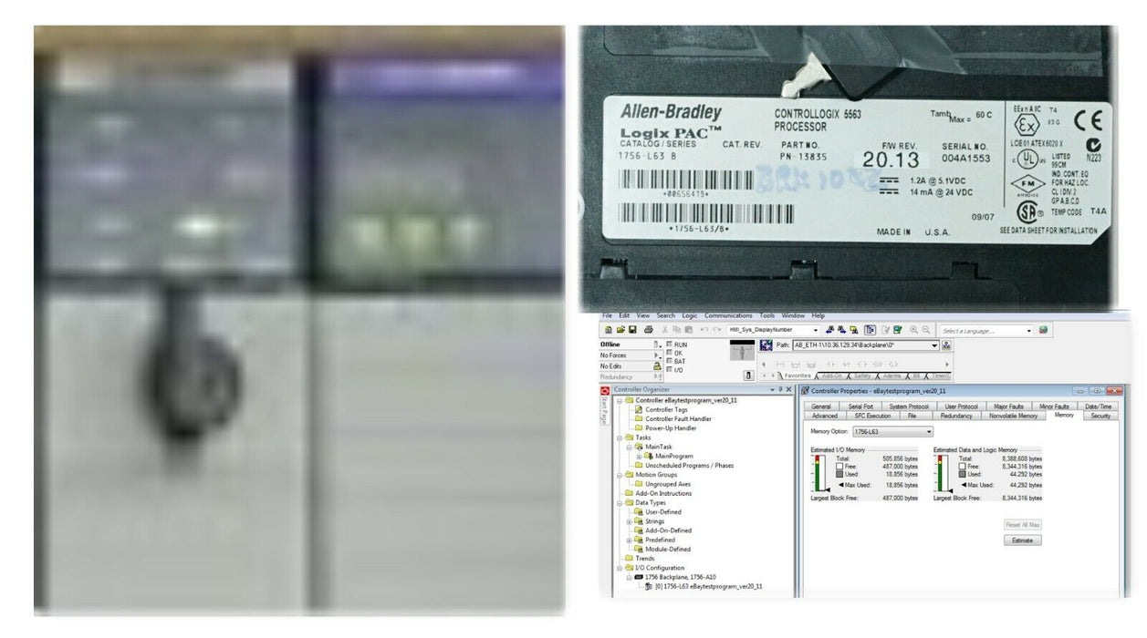Allen Bradley 1756-L63/B ControlLogix Logix5563 8 MB Memory Tested Good Ser.1553