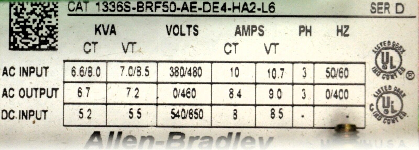 New Allen-Bradley 1336S-BRF50-AE-DE4-HA2-L6 5HP 3 Phase 1336S FRN:4.03