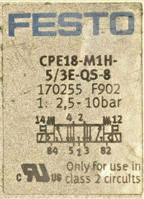 FESTO CPE18-M1H-5/3E-QS-8  170255 Solenoid Valve Tested Good