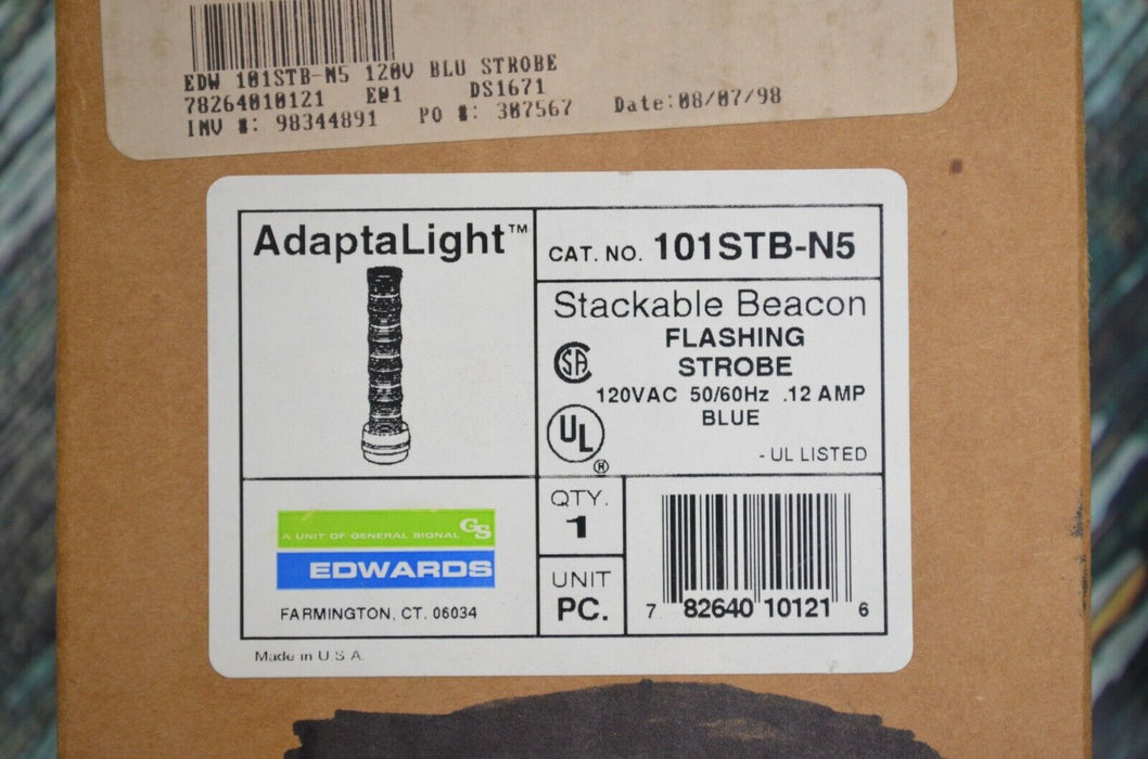 NEW Edwards 101STB-N5 Adaptalight Blue Stackable Beacon Light Module- 12 AMP