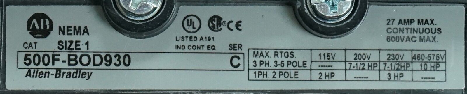 New Allen Bradley 500F-BOD930 Series B and 592-EUTB Series A