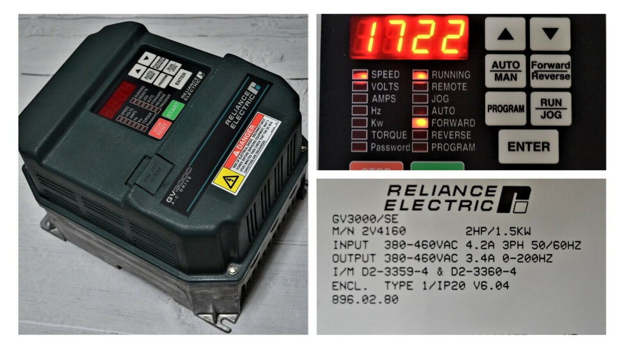 RELIANCE ELECTRIC GV3000 SE 2V4160 Vector 2 HP VER. 6.07 Tested Good